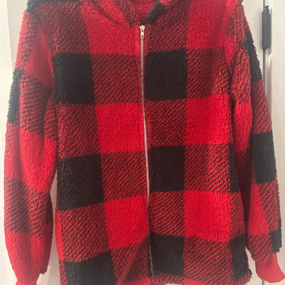 Super Soft Red and Black Plaid Fleece Jacket
